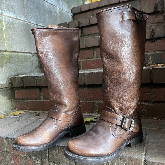 Frye Veronica Slouch Tall Leather Moto Buckle Boots Equestrian Western Size 6 - Picture 1 of 11